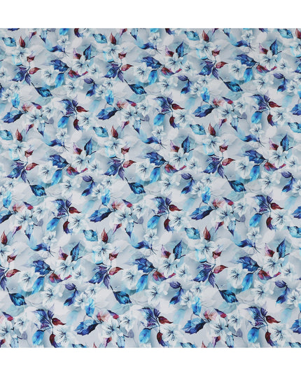 Blue Floral Printed Viscose Crepe 110cm