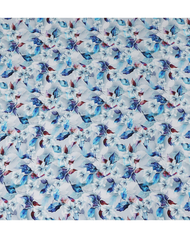 Blue Floral Printed Viscose Crepe 110cm
