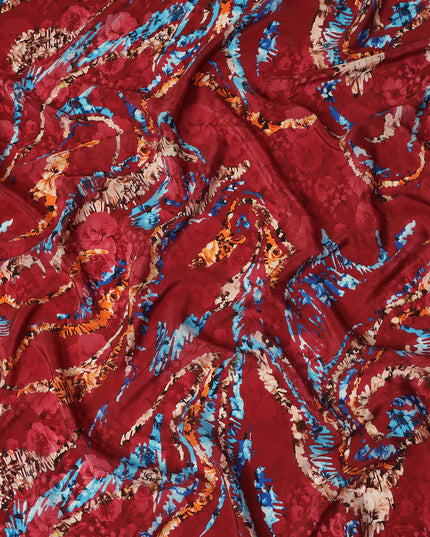 Red Abstract Viscose Crepe Fabric 110cm - 0644500