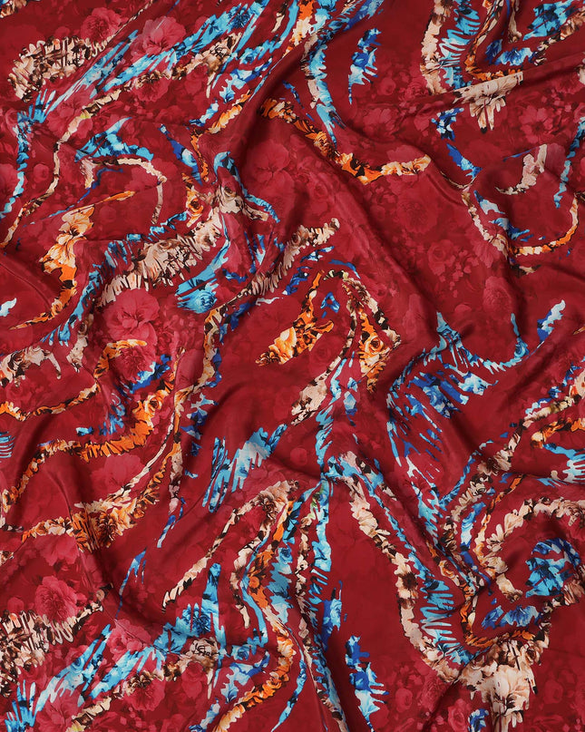 Red Abstract Viscose Crepe Fabric 110cm - 0644500