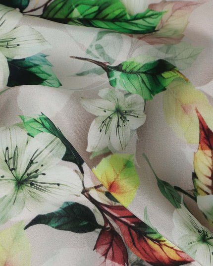 Pink Floral Printed Viscose Crepe 110cm