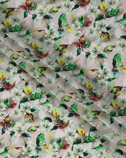 Pink Floral Printed Viscose Crepe 110cm
