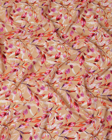 Beige Leaf Printed Viscose Crepe 110cm