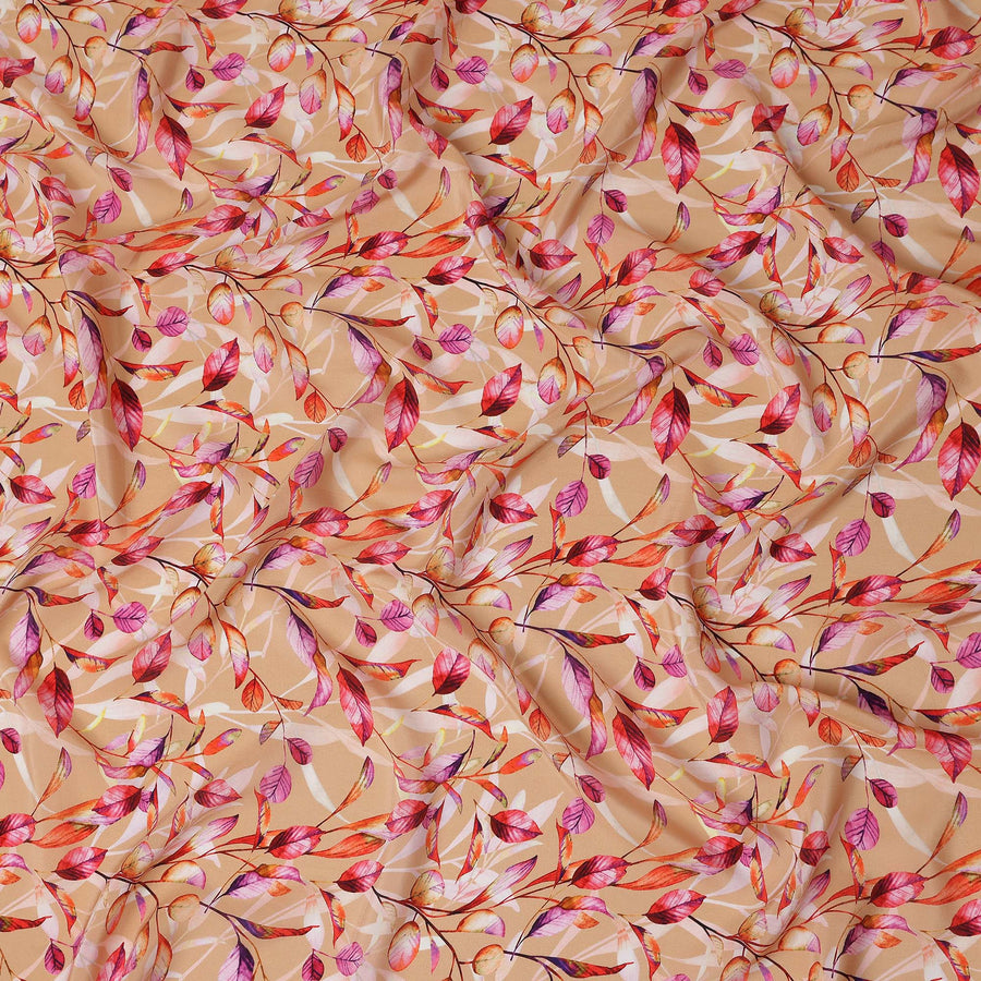 Beige Leaf Printed Viscose Crepe 110cm