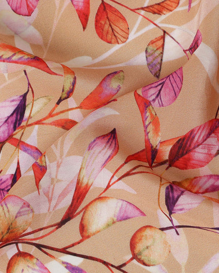 Beige Leaf Printed Viscose Crepe 110cm