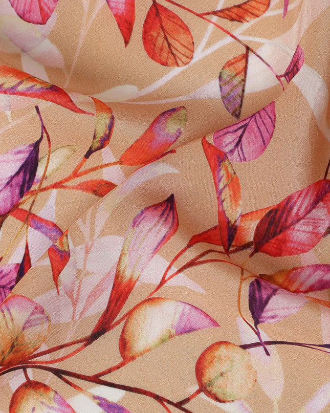 Beige Leaf Printed Viscose Crepe 110cm