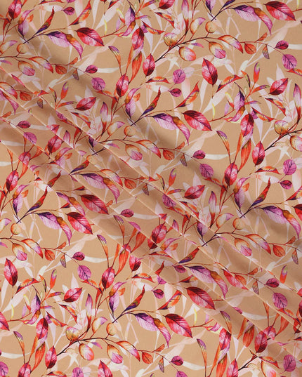 Beige Leaf Printed Viscose Crepe 110cm