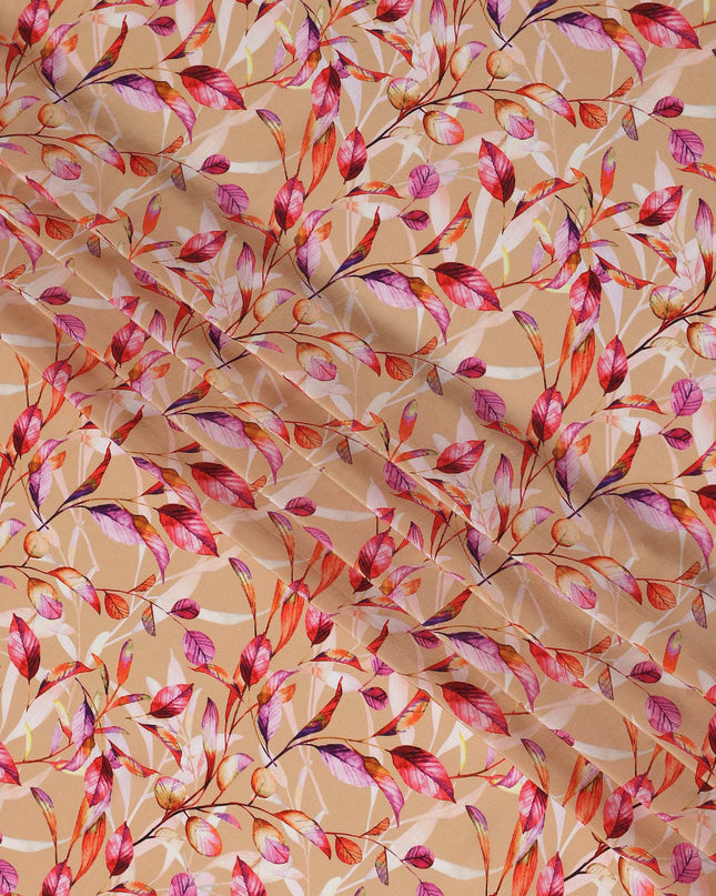 Beige Leaf Printed Viscose Crepe 110cm