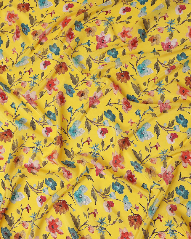 Yellow Floral Printed Viscose Crepe 110cm