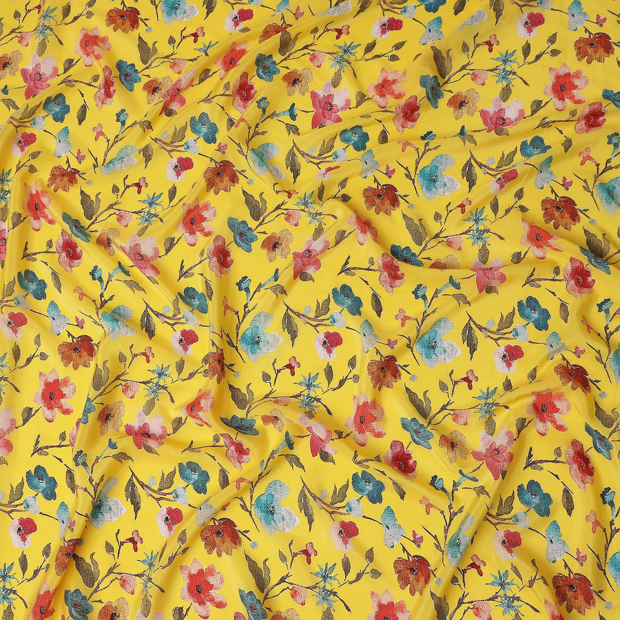 Yellow Floral Printed Viscose Crepe 110cm