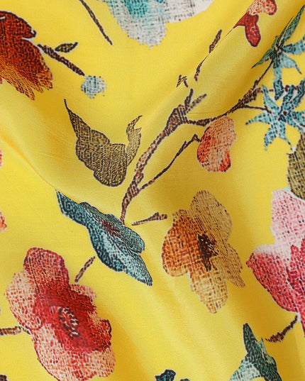 Yellow Floral Printed Viscose Crepe 110cm