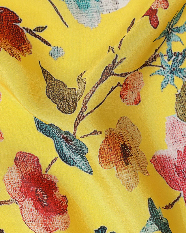 Yellow Floral Printed Viscose Crepe 110cm