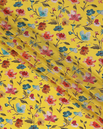 Yellow Floral Printed Viscose Crepe 110cm