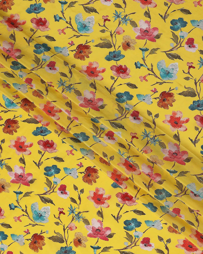 Yellow Floral Printed Viscose Crepe 110cm