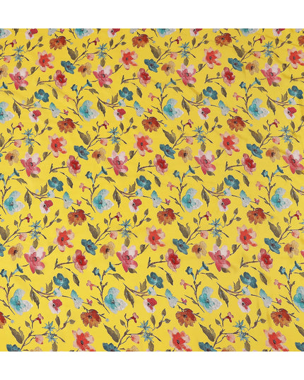 Yellow Floral Printed Viscose Crepe 110cm