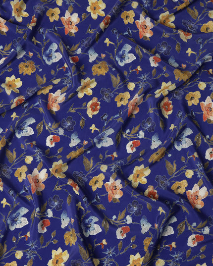 Blue Floral Printed Viscose Crepe 110cm