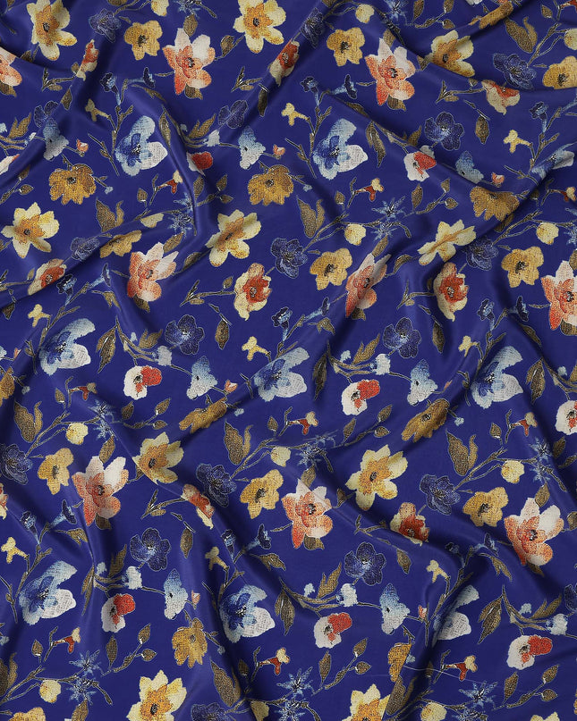 Blue Floral Printed Viscose Crepe 110cm