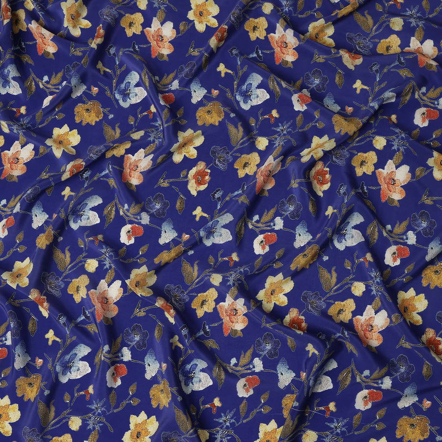 Blue Floral Printed Viscose Crepe 110cm