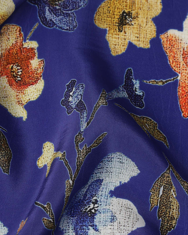 Blue Floral Printed Viscose Crepe 110cm
