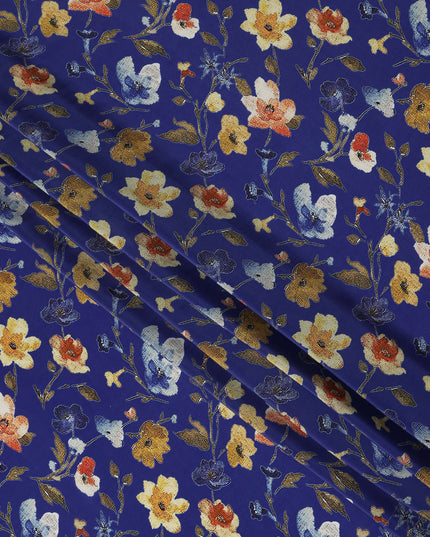 Blue Floral Printed Viscose Crepe 110cm