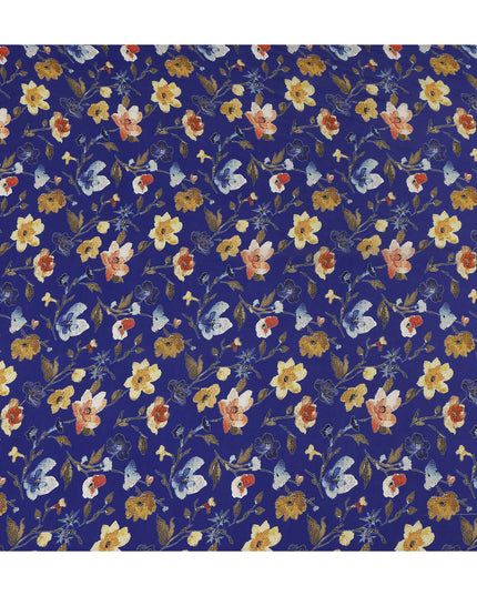 Blue Floral Printed Viscose Crepe 110cm
