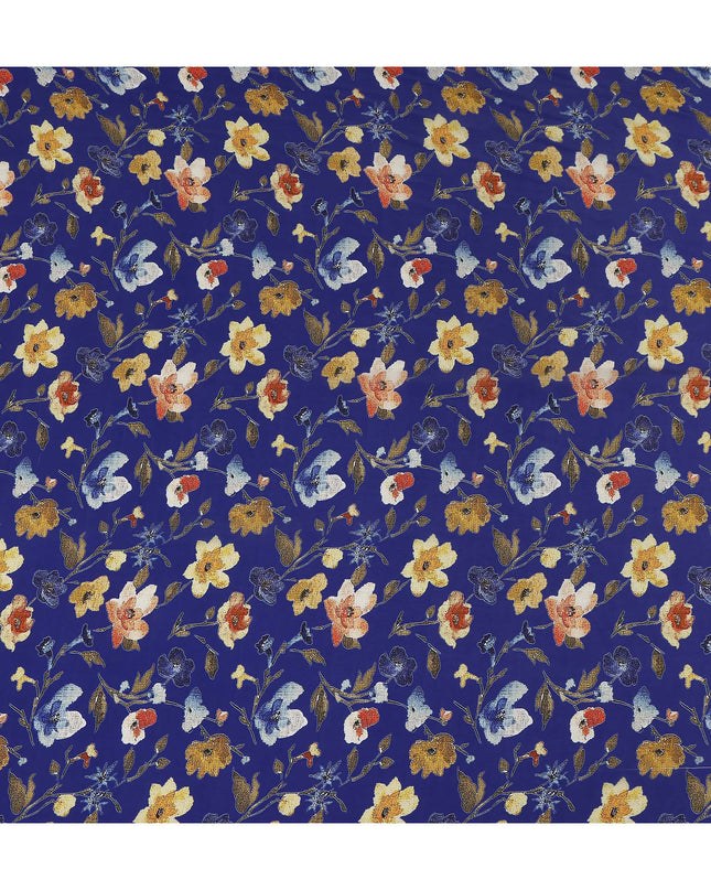Blue Floral Printed Viscose Crepe 110cm