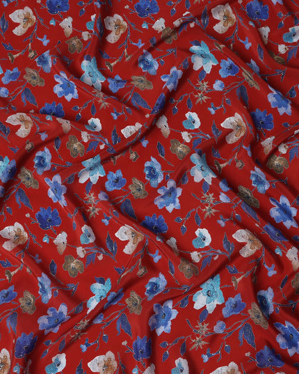 Red Floral Printed Viscose Crepe 110cm