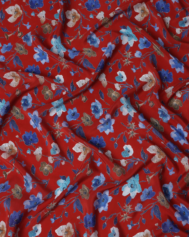 Red Floral Printed Viscose Crepe 110cm