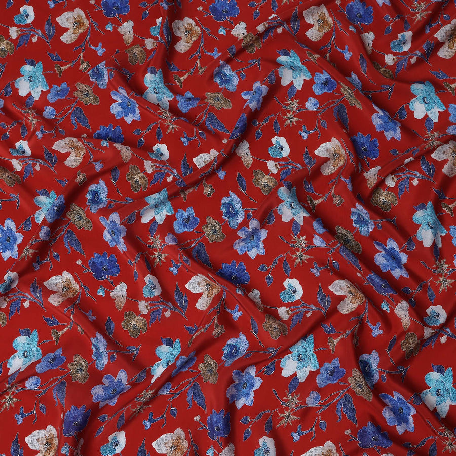 Red Floral Printed Viscose Crepe 110cm