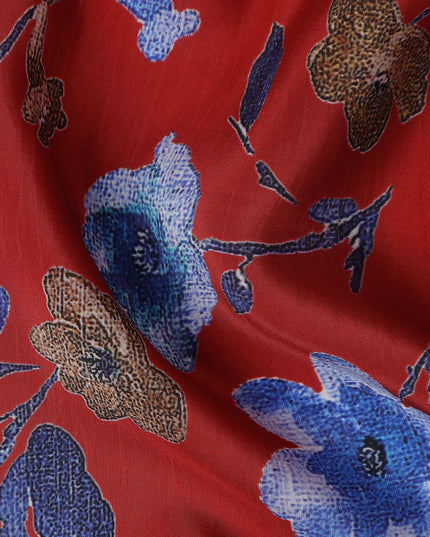 Red Floral Printed Viscose Crepe 110cm
