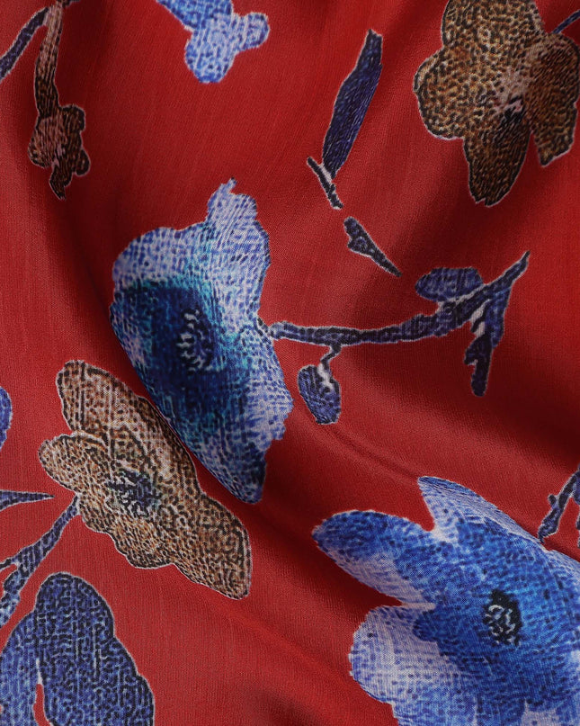 Red Floral Printed Viscose Crepe 110cm