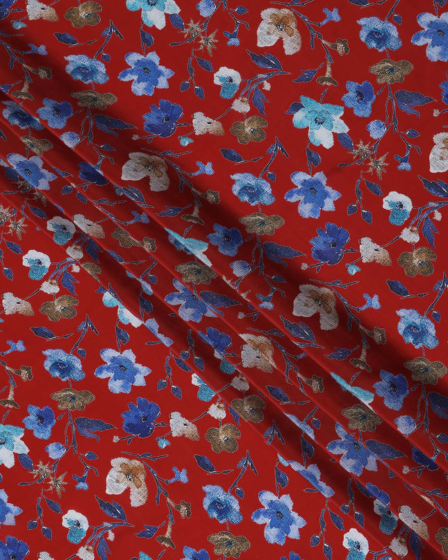 Red Floral Printed Viscose Crepe 110cm