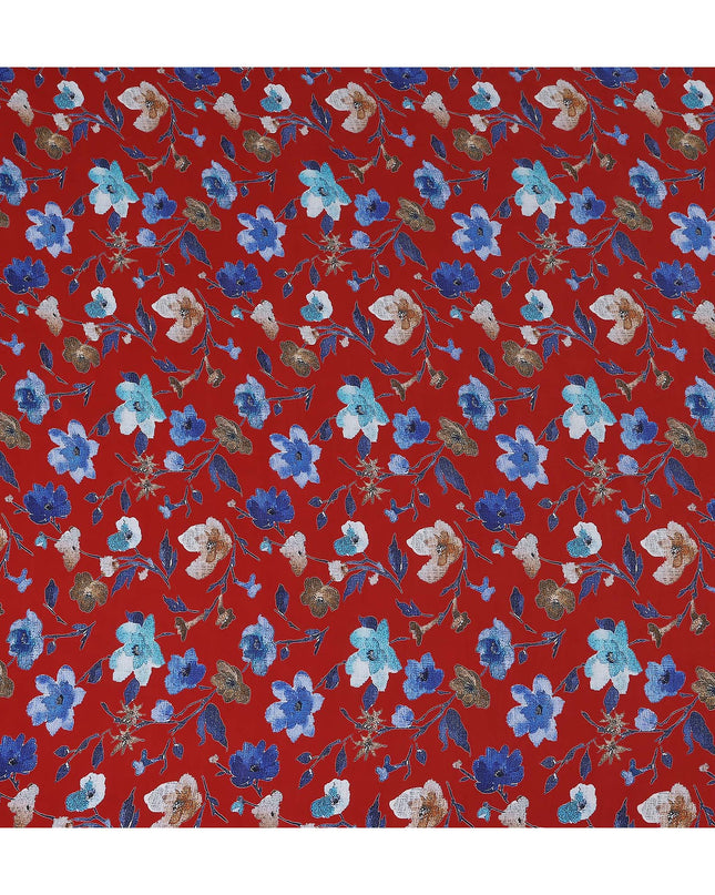 Red Floral Printed Viscose Crepe 110cm
