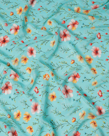 Blue Floral Printed Viscose Crepe 110cm