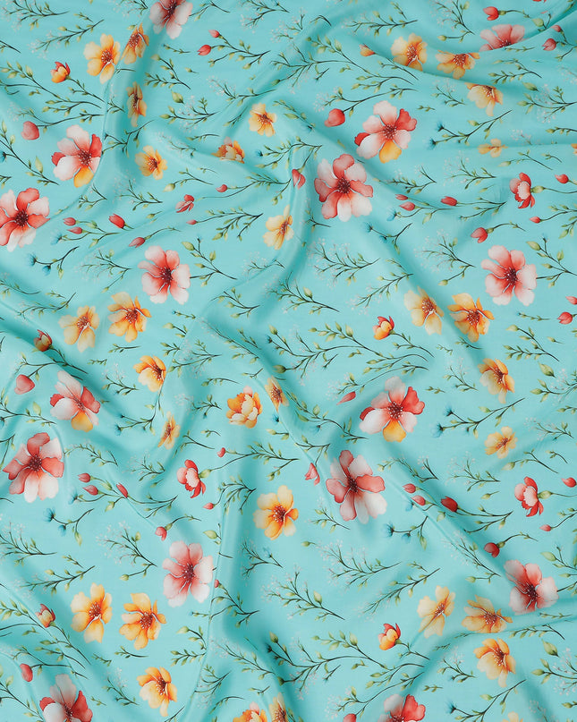 Blue Floral Printed Viscose Crepe 110cm
