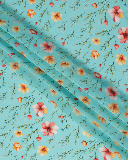 Blue Floral Printed Viscose Crepe 110cm