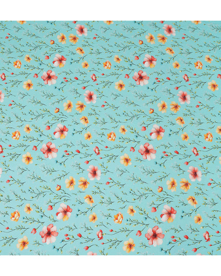 Blue Floral Printed Viscose Crepe 110cm