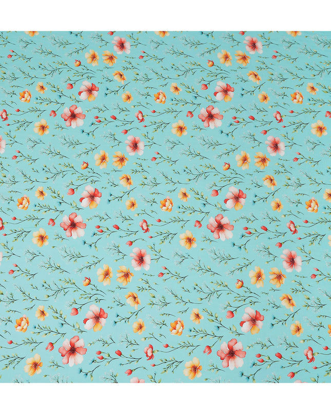 Blue Floral Printed Viscose Crepe 110cm