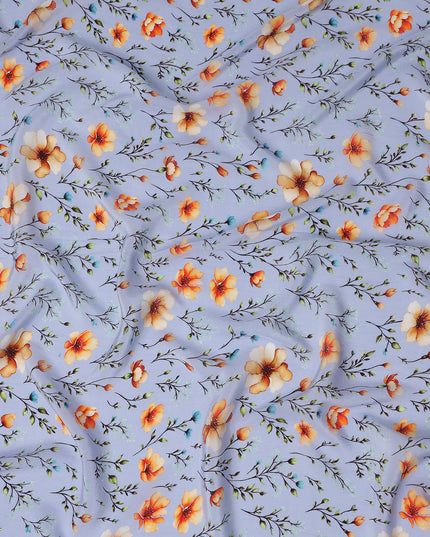 Blue Floral Printed Viscose Crepe 110cm