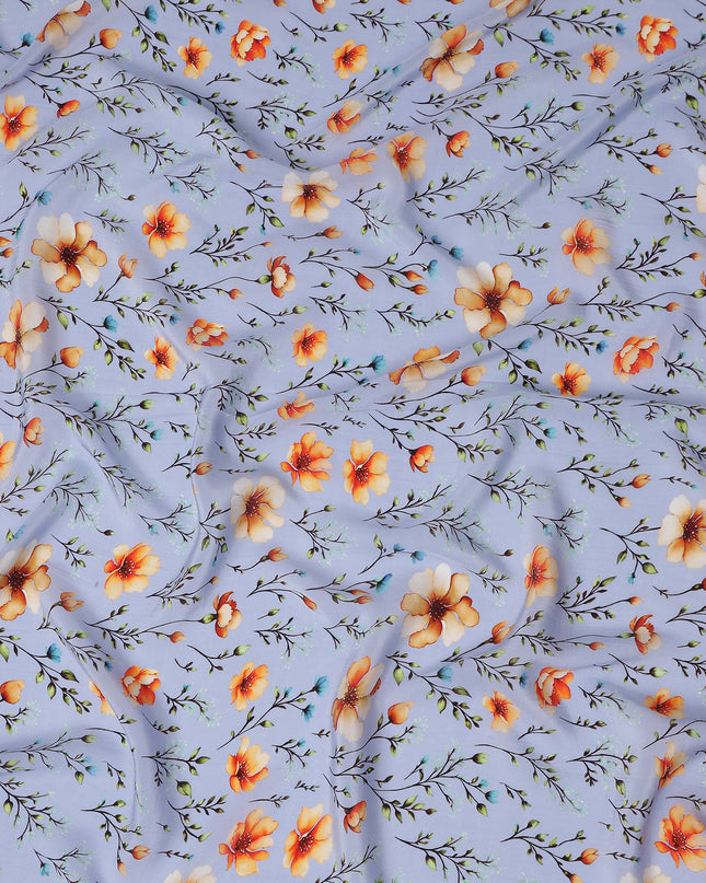 Blue Floral Printed Viscose Crepe 110cm