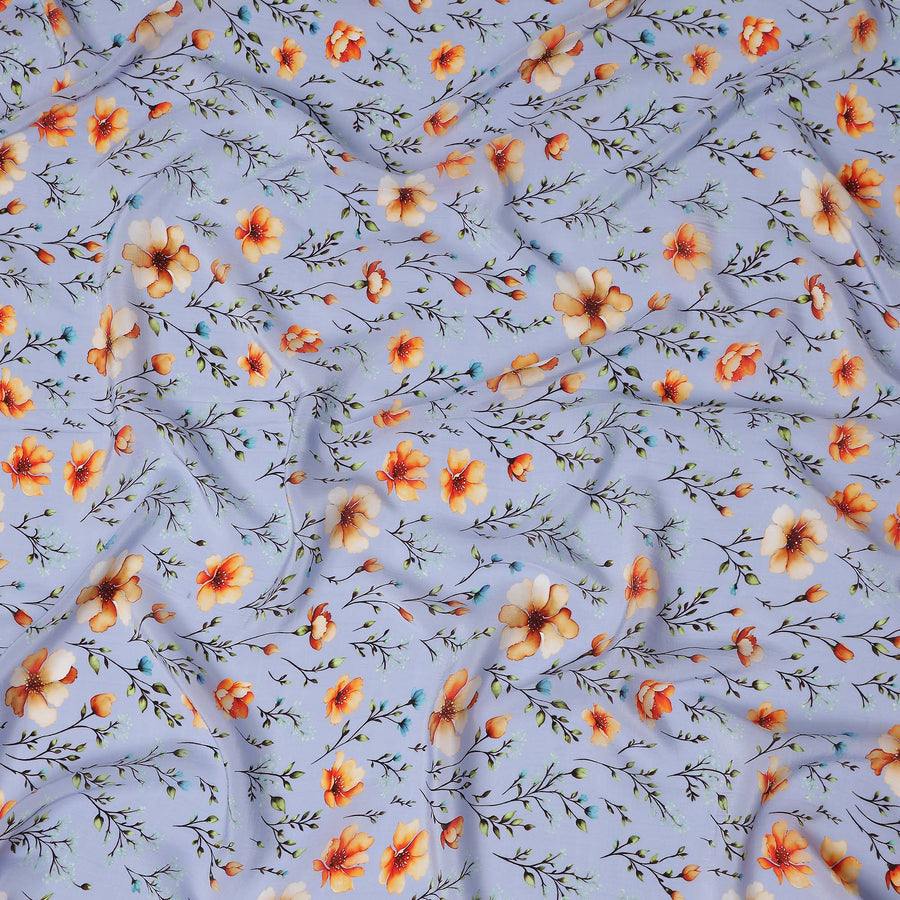 Blue Floral Printed Viscose Crepe 110cm