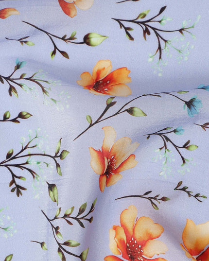 Blue Floral Printed Viscose Crepe 110cm