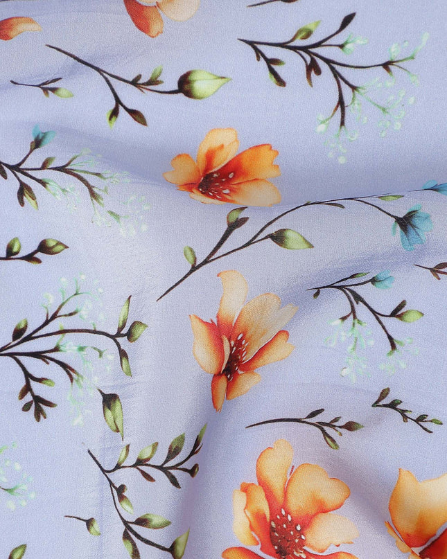 Blue Floral Printed Viscose Crepe 110cm