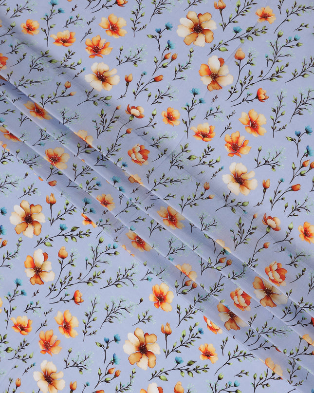 Blue Floral Printed Viscose Crepe 110cm