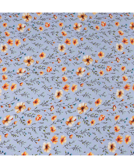 Blue Floral Printed Viscose Crepe 110cm