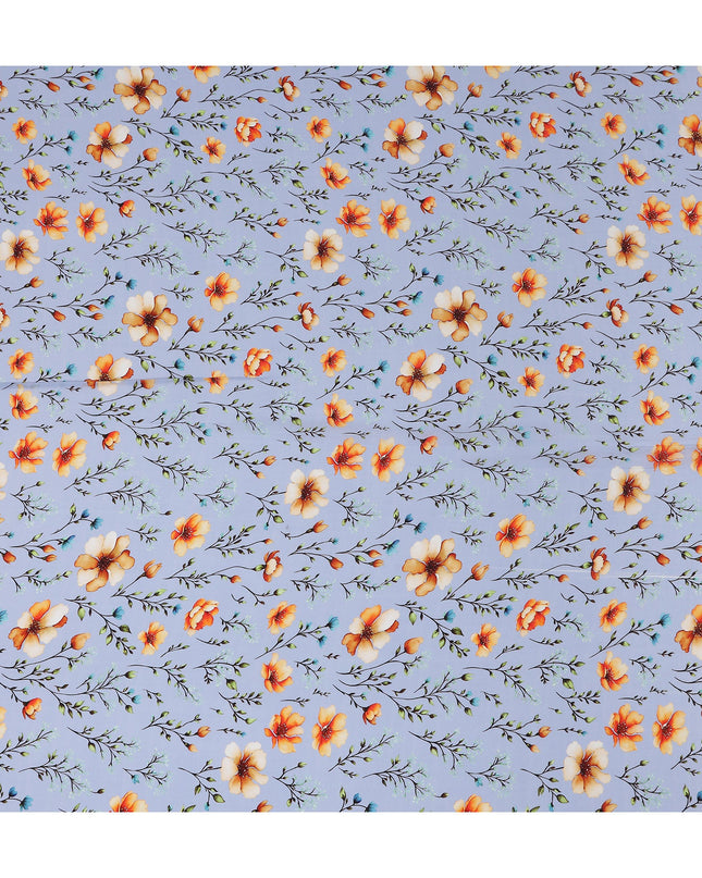 Blue Floral Printed Viscose Crepe 110cm