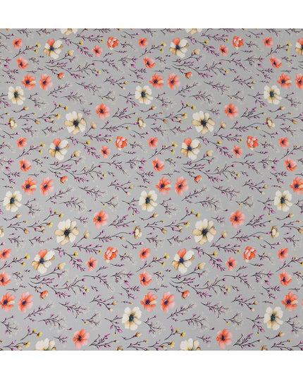 Grey Floral Printed Viscose Crepe 110cm
