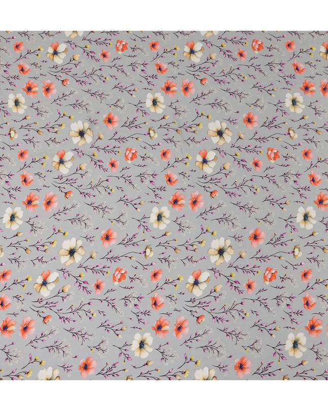 Grey Floral Printed Viscose Crepe 110cm