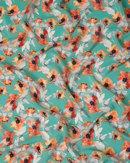 Green Floral Printed Viscose Crepe 110cm