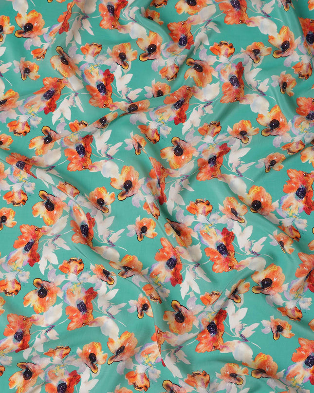 Green Floral Printed Viscose Crepe 110cm
